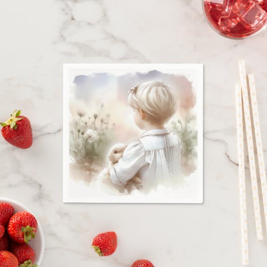 小さな女の子保持Aバニー スタンダードカクテルナプキン (インサイチュ)