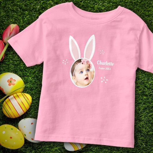 小さな女の子写真：Bunny Ears and Name Easter トドラーTシャツ
