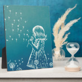 小さな女の子吹がタンポポに乗っている フォトプラーク (側面)