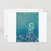 小さな女の子吹がタンポポに乗っている ポストカード (正面/裏面)