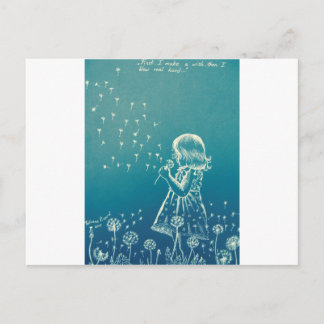 小さな女の子吹がタンポポに乗っている ポストカード