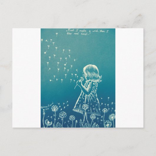 小さな女の子吹がタンポポに乗っている ポストカード (正面)