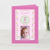 小さな女の子子供へピンク誕生日の写真の挨拶 カード (正面)