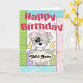 小さな女の子子犬のカスタマイズ可能なハッピーバースデーカード カード (黄色い花)