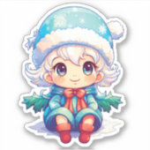 小さな女の子小妖精や小人クリスマス魔法 シール (正面)