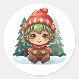 小さな女の子小妖精や小人クリスマス魔法 ラウンドシール