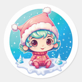 小さな女の子小妖精や小人クリスマス魔法 ラウンドシール