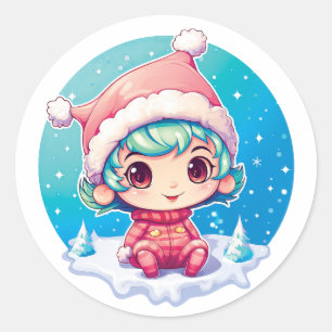 小さな女の子小妖精や小人クリスマス魔法 ラウンドシール
