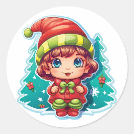 小さな女の子小妖精や小人クリスマス魔法 ラウンドシール