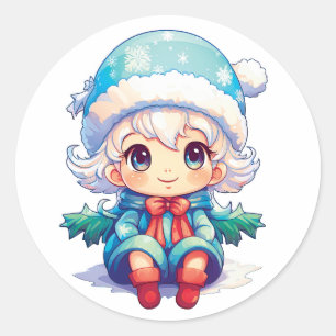 小さな女の子小妖精や小人クリスマス魔法 ラウンドシール