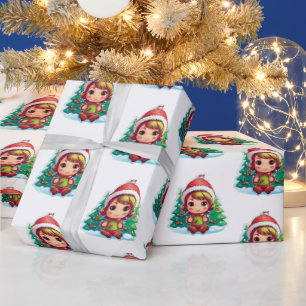小さな女の子小妖精や小人クリスマス魔法 ラッピングペーパー