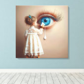 小さな女の子拭き涙遠くに キャンバスプリント (インサイチュ (ウッドフロア))