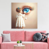 小さな女の子拭き涙遠くに キャンバスプリント (インサイチュ (リビング))