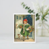 小さな女の子来は愛犬とクリスマスイブに ポストカード (スタンド正面)