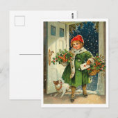 小さな女の子来は愛犬とクリスマスイブに ポストカード (正面/裏面)