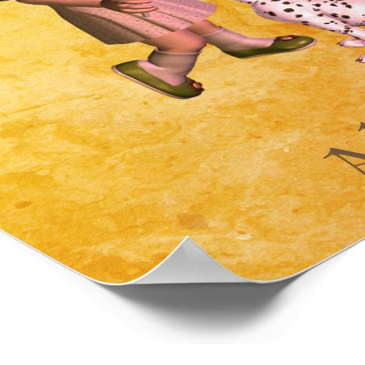 小さな女の子棒つきキャンデーと子犬パーソナライズされた ポスター (角)