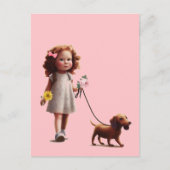 小さな女の子歩くダシュント ポストカード (正面)