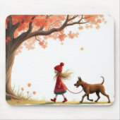 小さな女の子歩く彼女のビッグドッグ マウスパッド (正面)