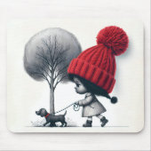 小さな女の子歩く彼女の犬 マウスパッド (正面)