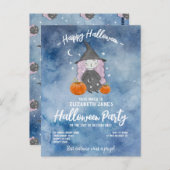 小さな女の子水彩ハローウィンパーティ招待状 ポストカード (正面/裏面)