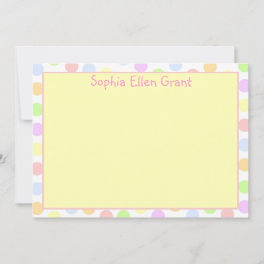 小さな女の子水玉模様パステル文房具 ノートカード (正面)