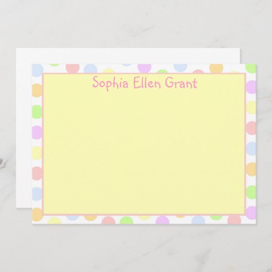 小さな女の子水玉模様パステル文房具 ノートカード (正面/裏面)