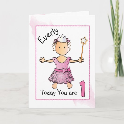 小さな女の子用の最初の誕生日カード カード (正面)