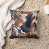 小さな女の子祈とヒゲのあるコリー クッション (ブランケット)