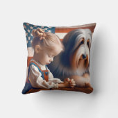 小さな女の子祈とヒゲのあるコリー クッション (裏面)