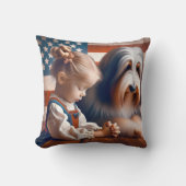 小さな女の子祈とヒゲのあるコリー クッション (正面)