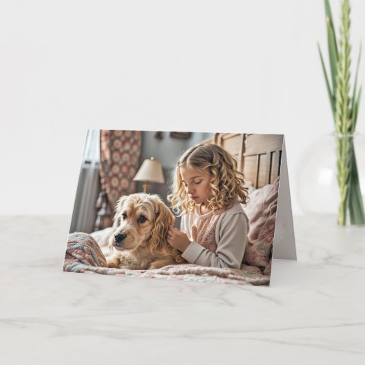 小さな女の子祈と犬 カード (正面)