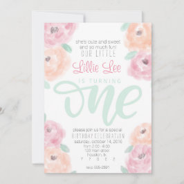 小さな女の子第1回誕生日パーティー花募集 招待状