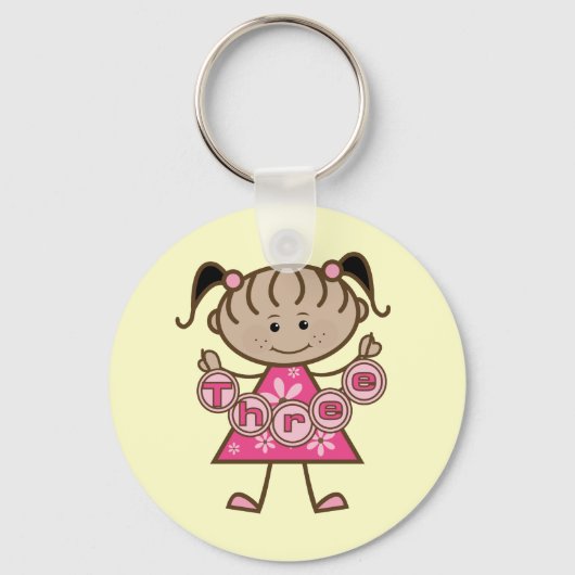 小さな女の子第3回誕生日Tシャツとギフト キーホルダー (正面)