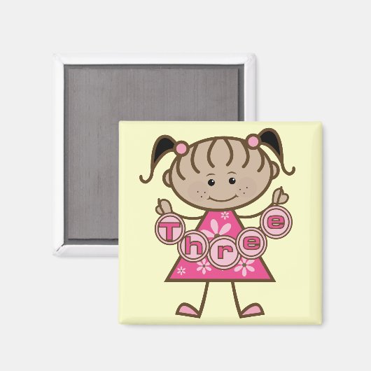小さな女の子第3回誕生日Tシャツとギフト マグネット (正面/裏面)