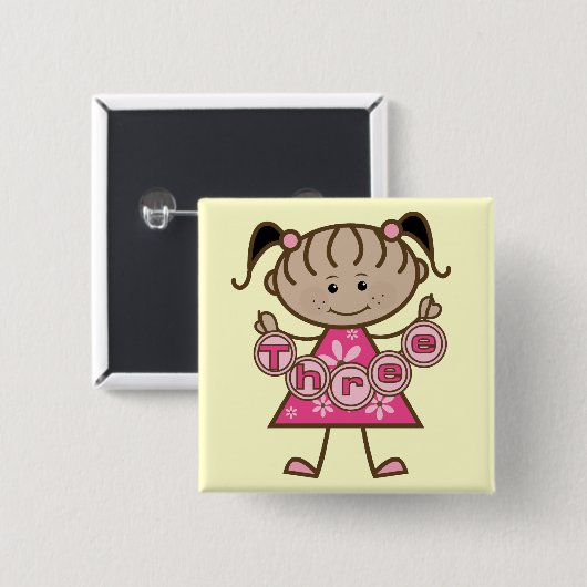 小さな女の子第3回誕生日Tシャツとギフト 缶バッジ (正面&裏面)