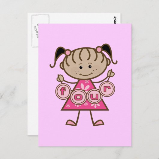 小さな女の子第4回誕生日Tシャツとギフト ポストカード (正面/裏面)