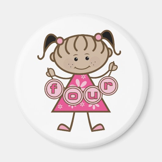 小さな女の子第4回誕生日Tシャツとギフト マグネット (正面)