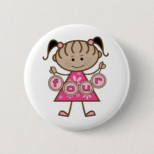 小さな女の子第4回誕生日Tシャツとギフト 缶バッジ
