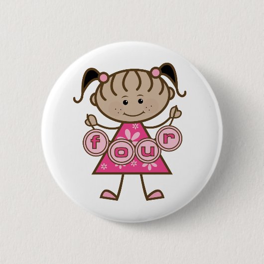 小さな女の子第4回誕生日Tシャツとギフト 缶バッジ (正面)
