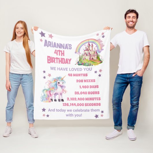 小さな女の子第4期ユニコーン誕生日 フリースブランケット (インサイチュ)