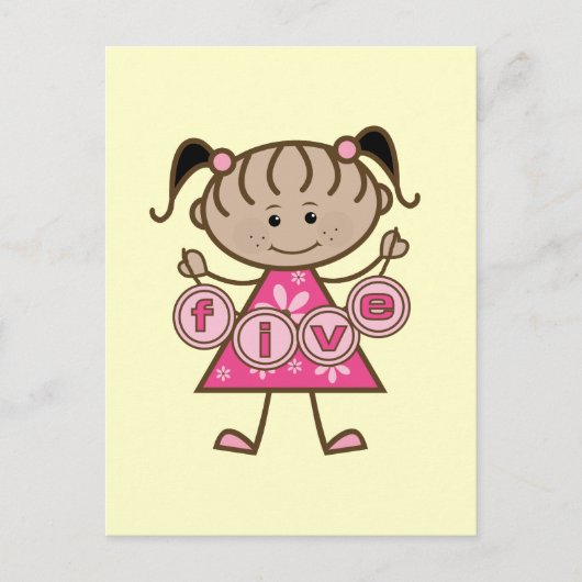 小さな女の子第5誕生日Tシャツとギフト ポストカード (正面)