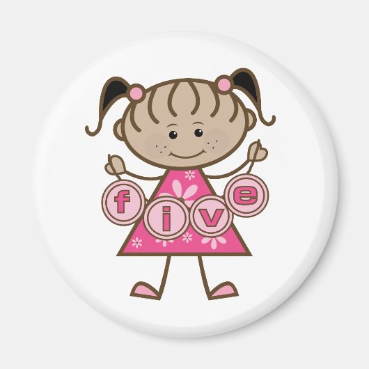 小さな女の子第5誕生日Tシャツとギフト マグネット (正面)