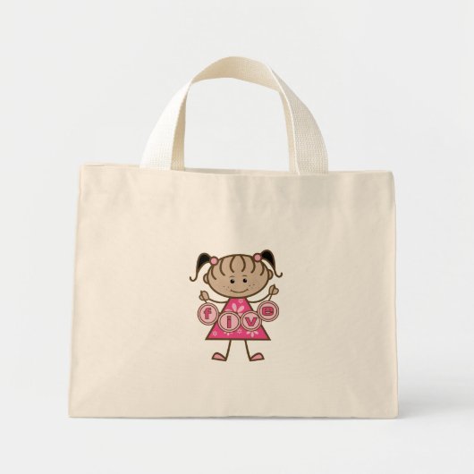 小さな女の子第5誕生日Tシャツとギフト ミニトートバッグ (正面)