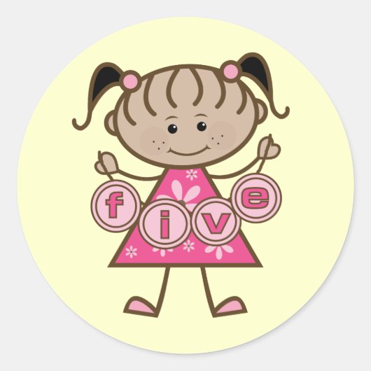 小さな女の子第5誕生日Tシャツとギフト ラウンドシール (正面)