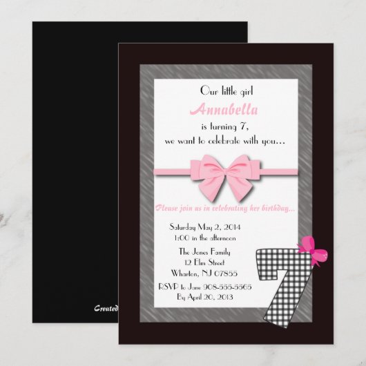 小さな女の子第6誕生日 招待状 (正面/裏面)