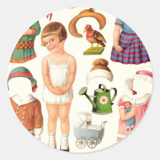 小さな女の子紙ドールシール ラウンドシール