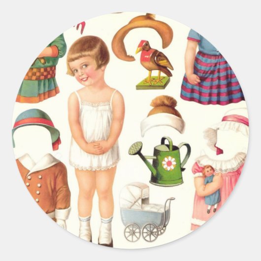 小さな女の子紙ドールシール ラウンドシール (正面)