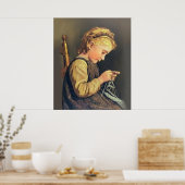 小さな女の子編み物 ポスター (キッチン)