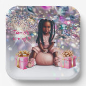 小さな女の子茶色の肌きらきら光るパーティー ペーパープレート (正面)