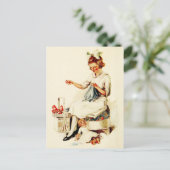 小さな女の子裁縫 ポストカード (スタンド正面)